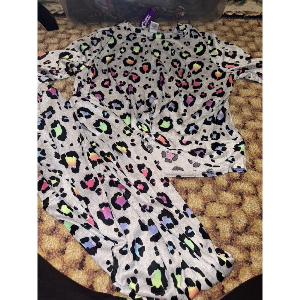 Sugar And Jade Large Girls Pajamas (1C) Colorful Cheetah Print Long Sleeve/pant